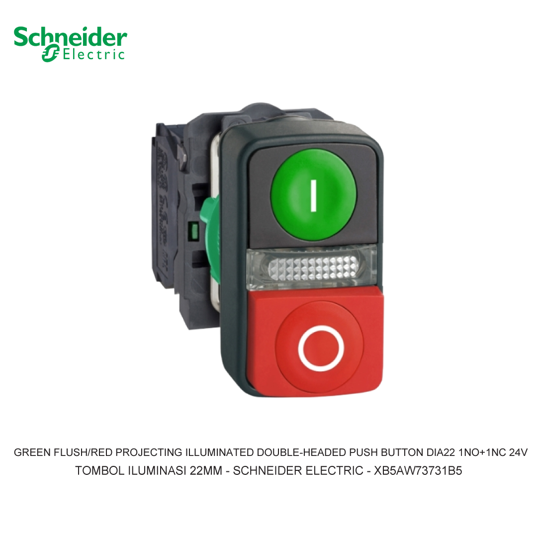 GREEN FLUSH/RED PROJECTING ILLUMINATED DOUBLE-HEADED PUSH BUTTON DIA22 1NO+1NC 24V
