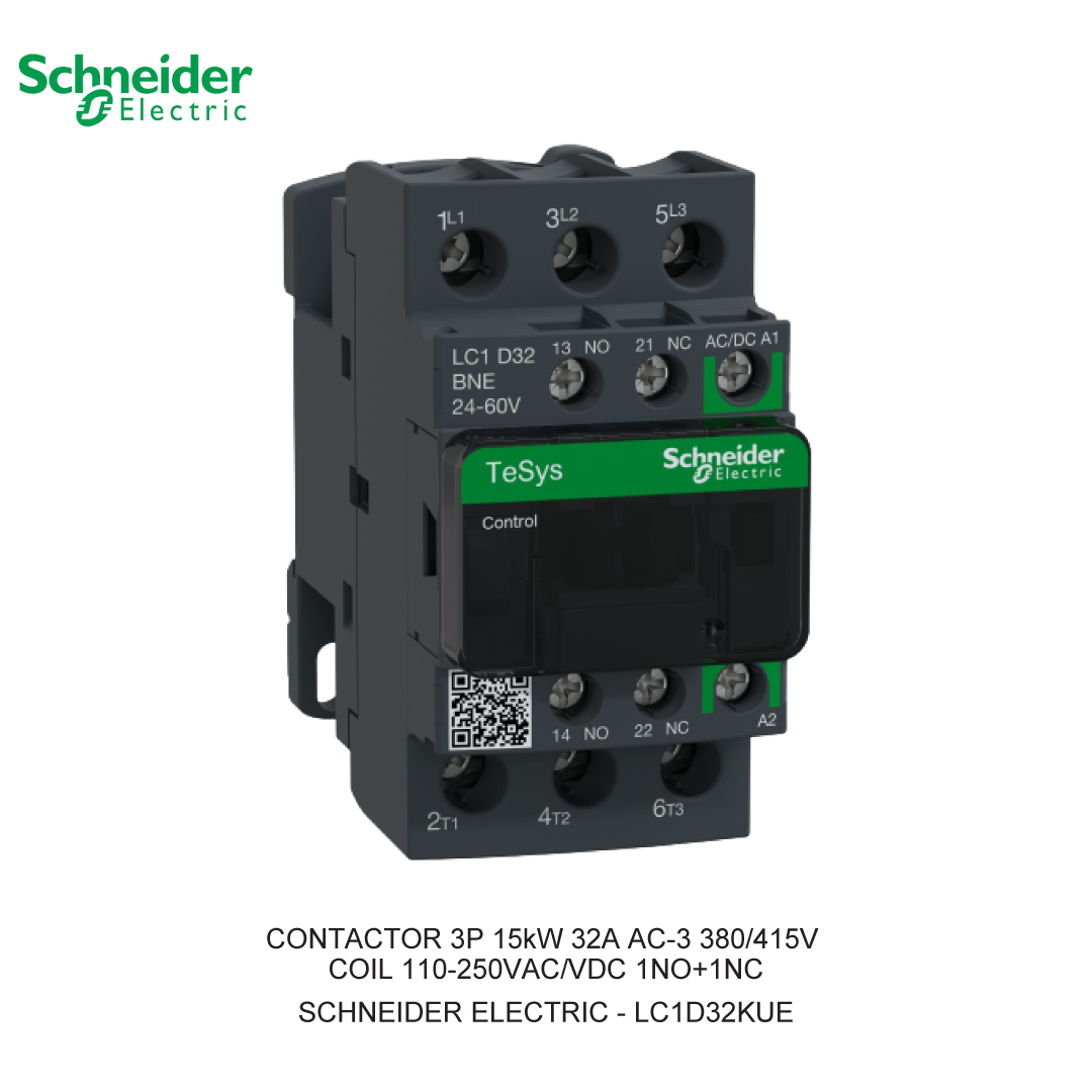CONTACTOR 3P 15kW 32A AC-3 380/415V COIL 110-250VAC/VDC 1NO+1NC