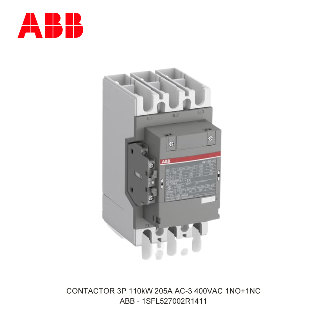CONTACTOR 3P 110kW 205A AC-3 250-500V AC/DC 400V COIL 1NO+1NC