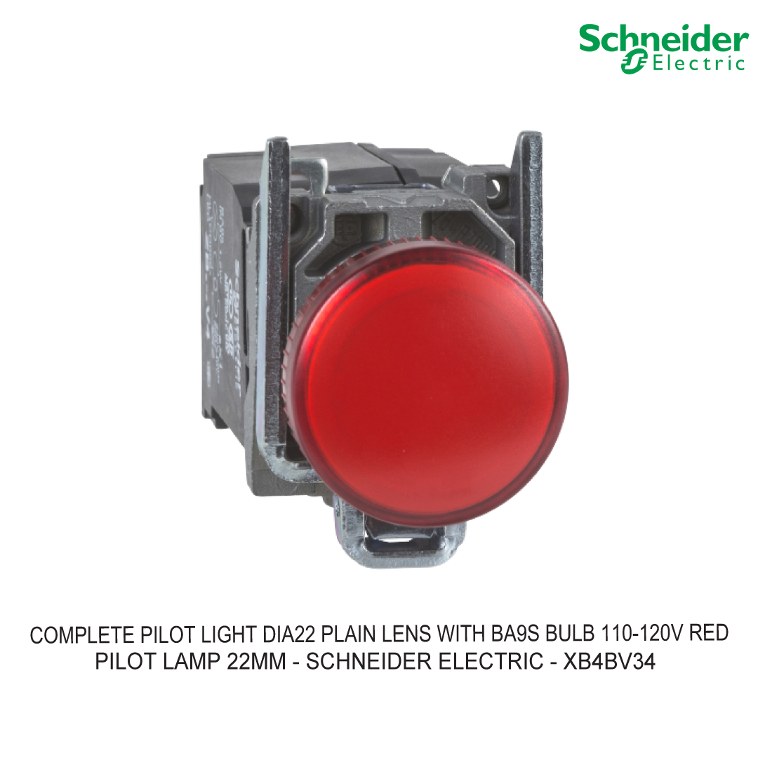 COMPLETE PILOT LIGHT DIA22 PLAIN LENS WITH BA9S BULB 110-120V RED