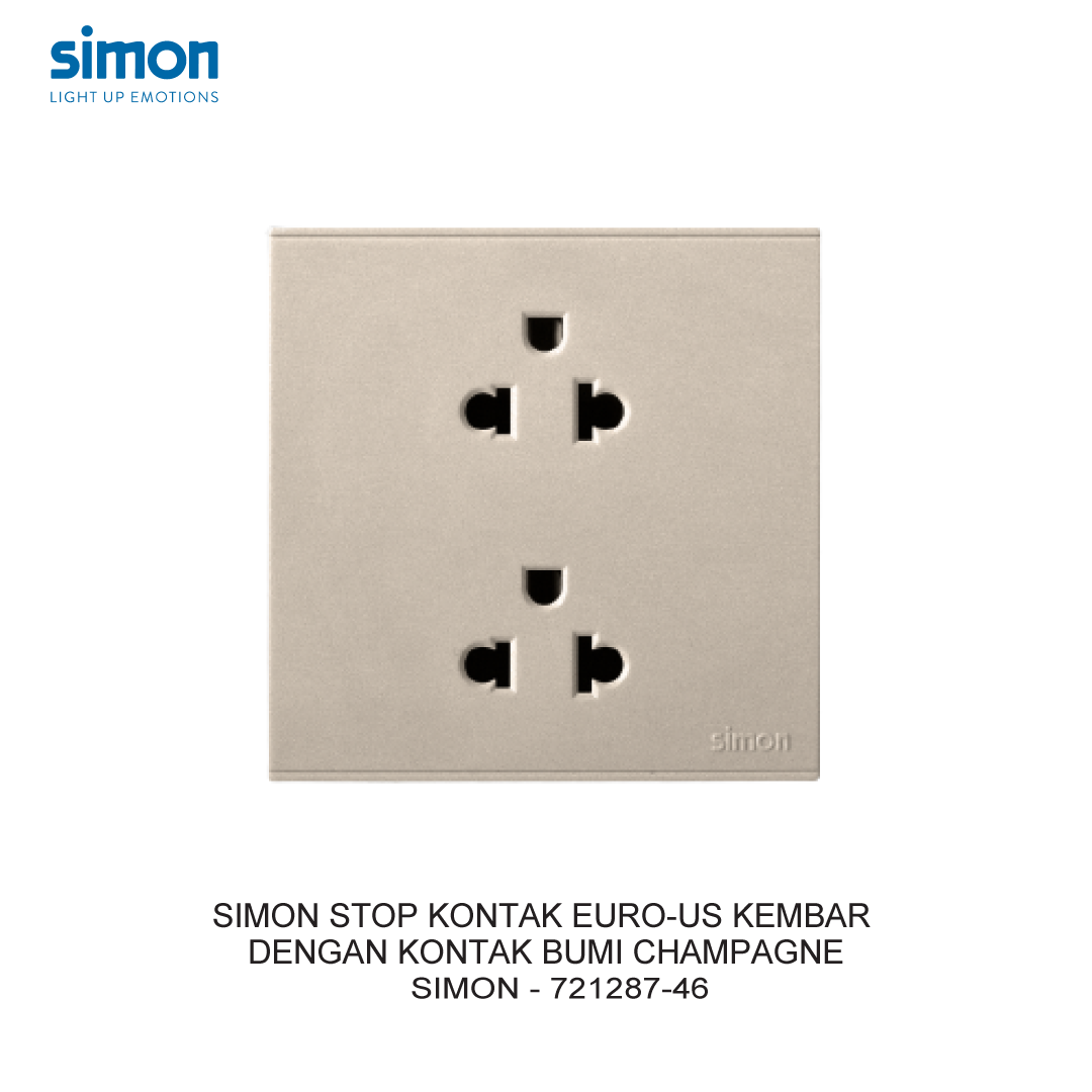 SIMON E6 TWIN EURO-US SOCKET WITH EARTH CONTACT CHAMPAGNE