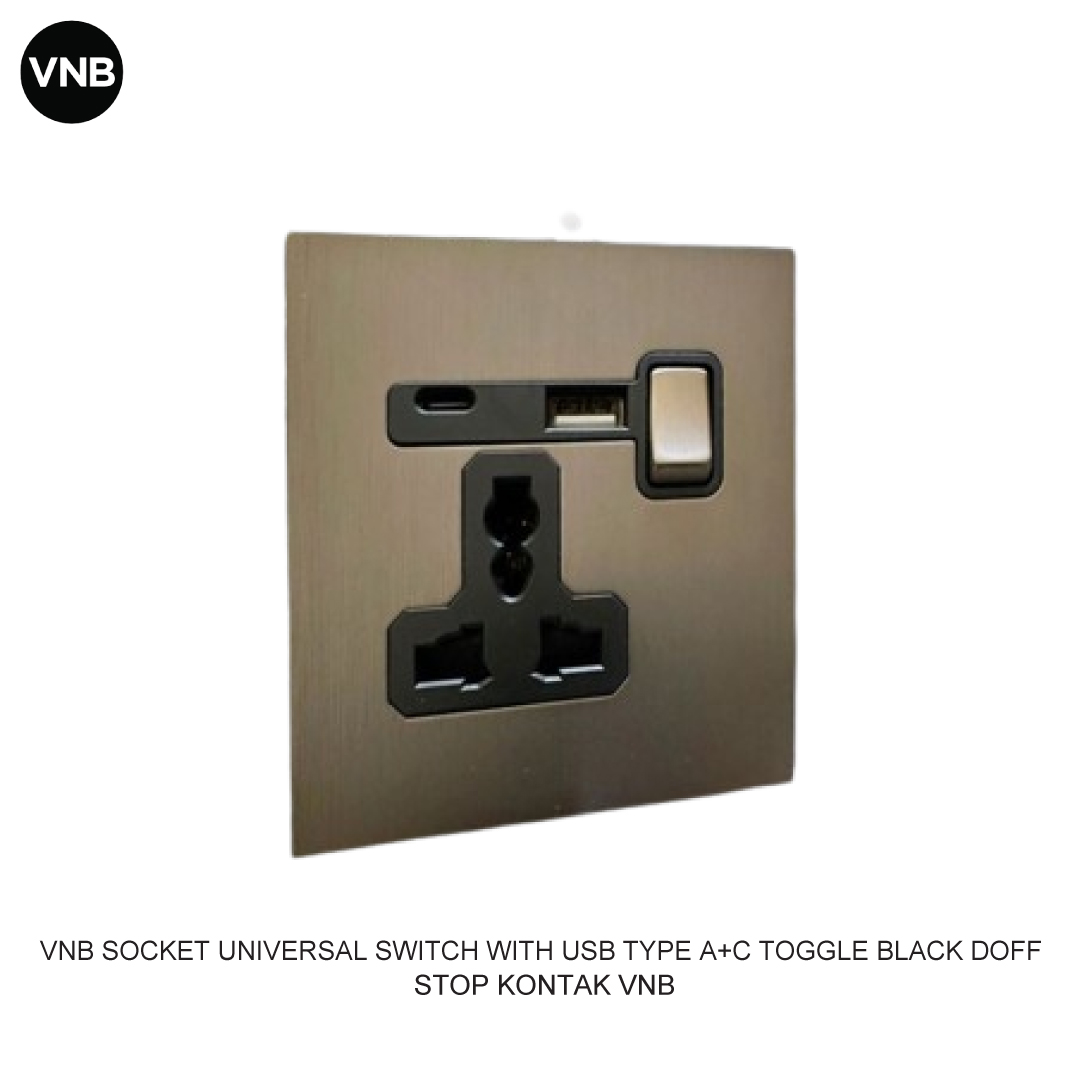 VNB SOCKET UNIVERSAL SWITCH WITH USB TYPE A+C TOGGLE BLACK DOFF