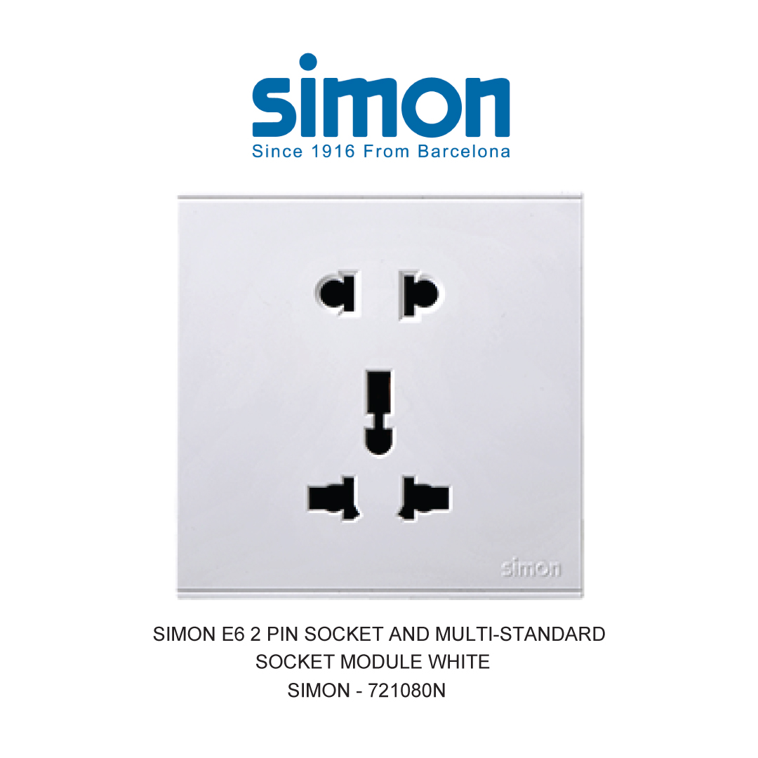SIMON E6 2 PIN SOCKET AND MULTI-STANDARD SOCKET MODULE WHITE