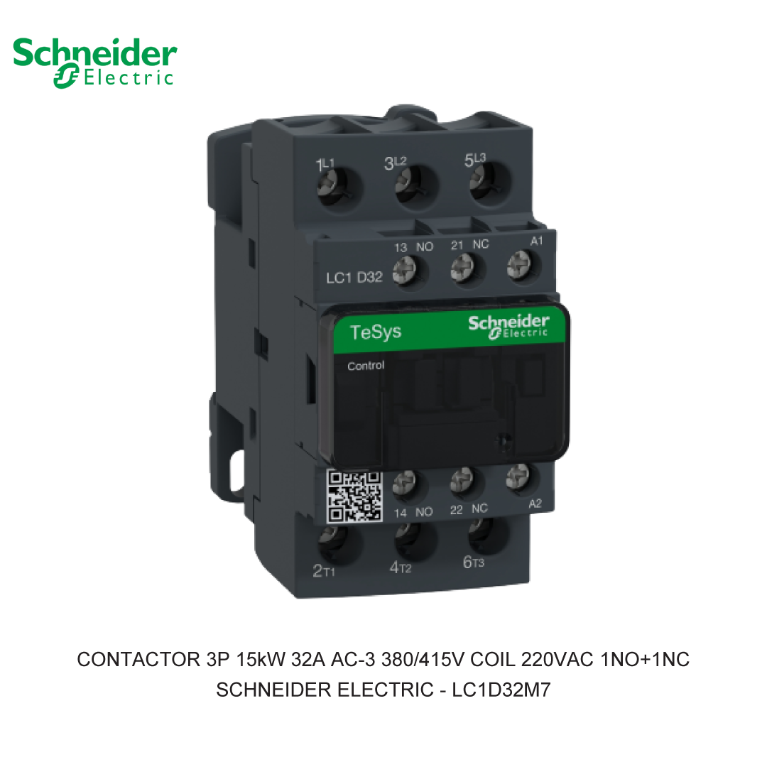 CONTACTOR 3P 15kW 32A AC-3 380/415V COIL 220VAC 1NO+1NC