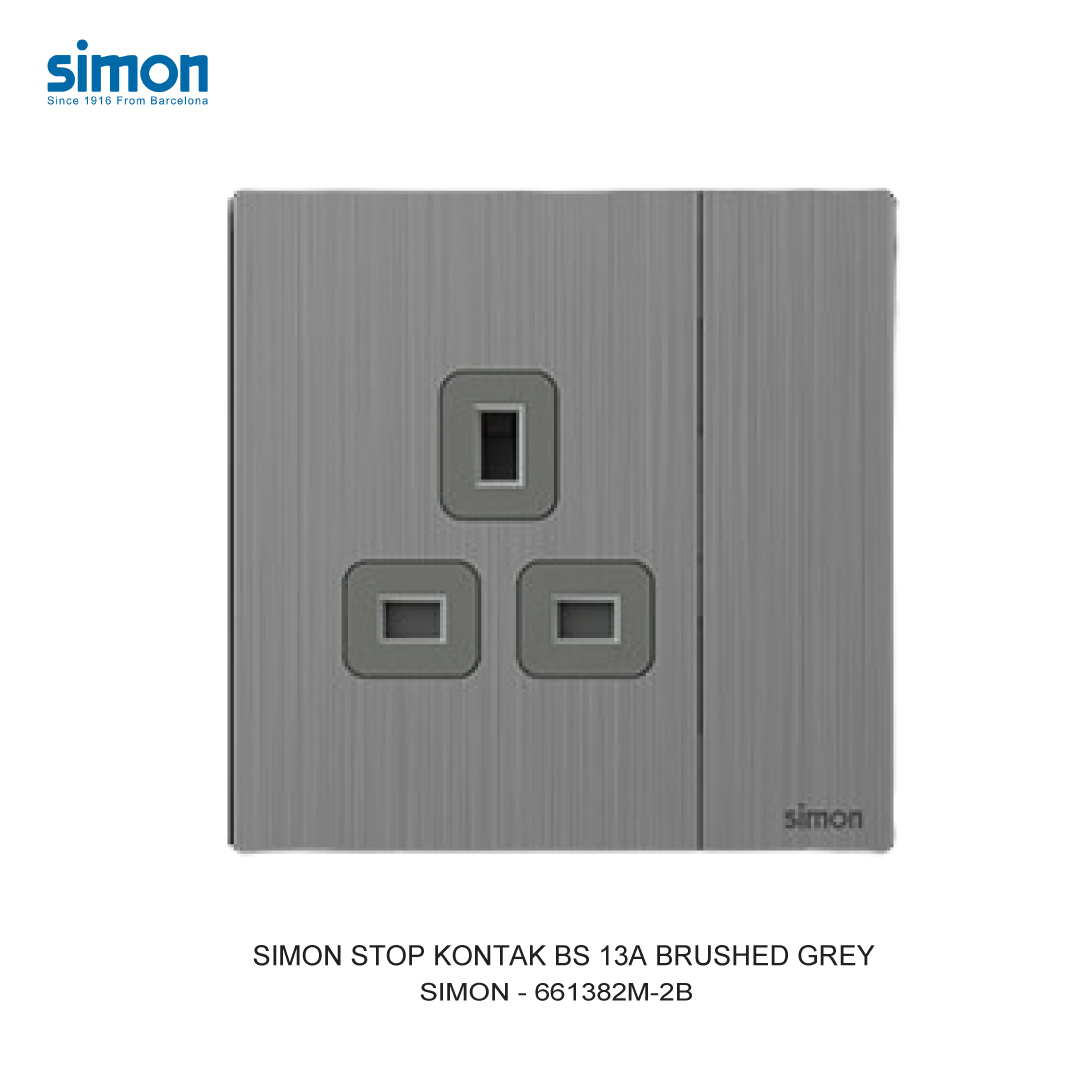 SIMON 13A BS SWITCHED SOCKET BRUSHED GREY
