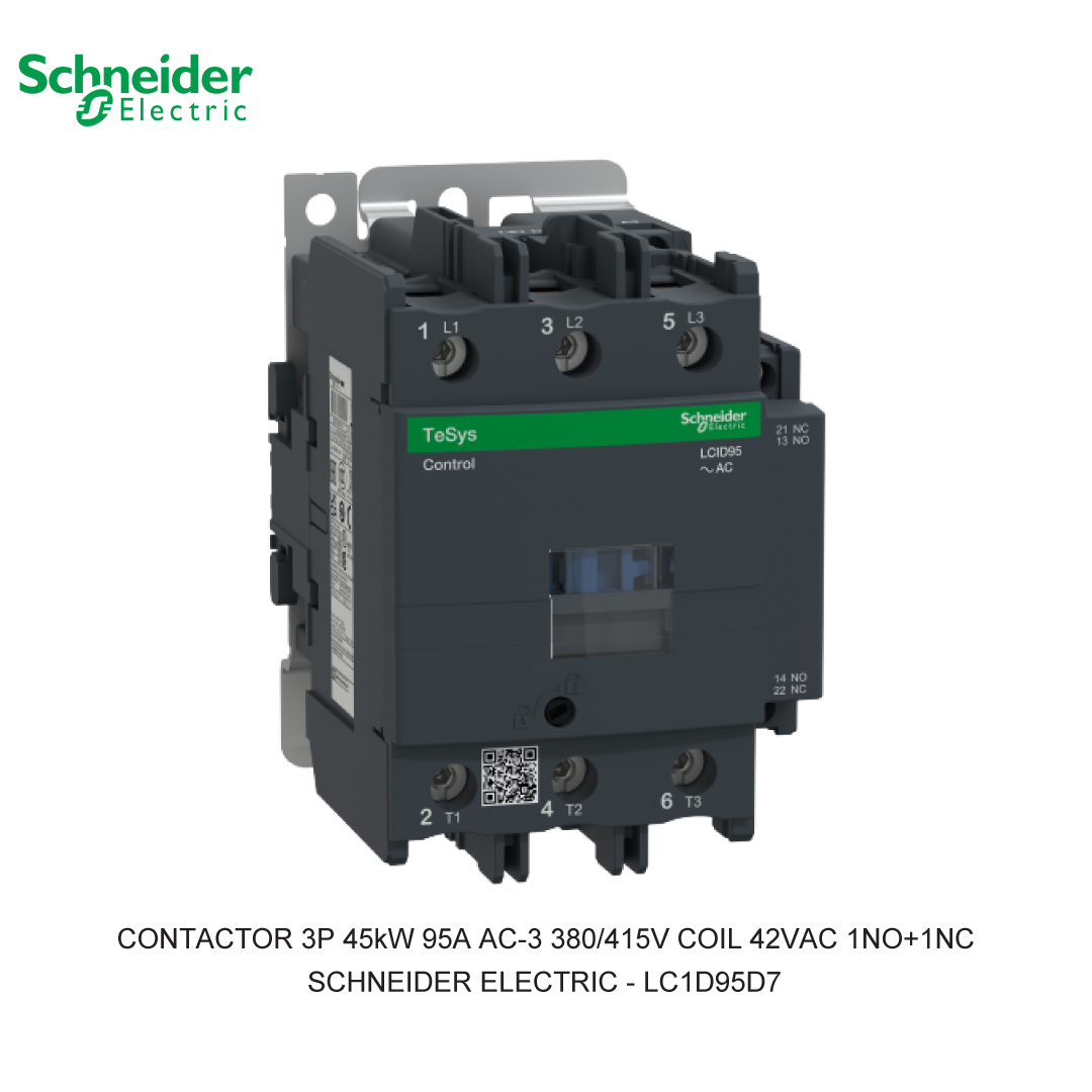 CONTACTOR 3P 45kW 95A AC-3 380/415V COIL 42VAC 1NO+1NC