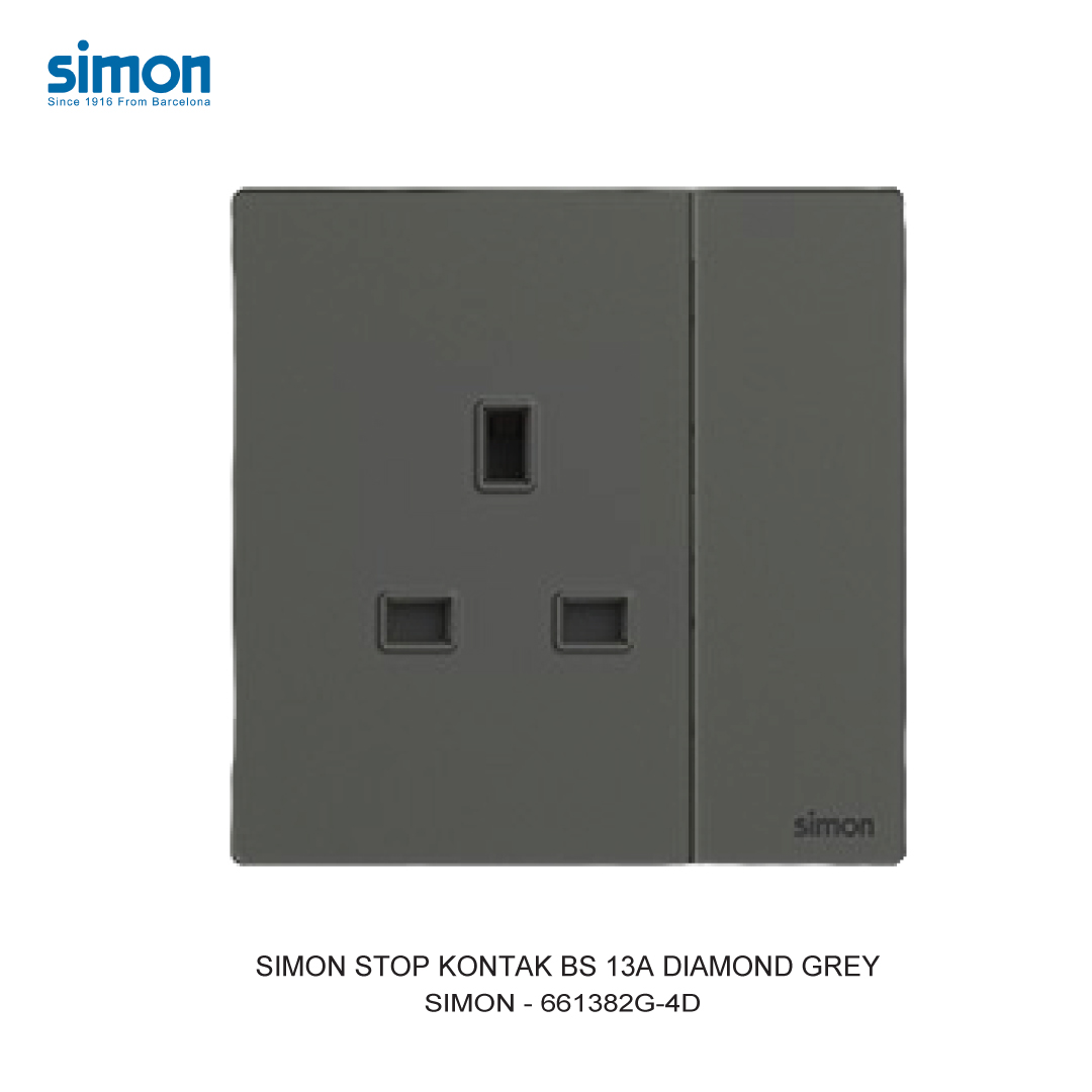SIMON 13A BS SWITCHED SOCKET DIAMOND GREY