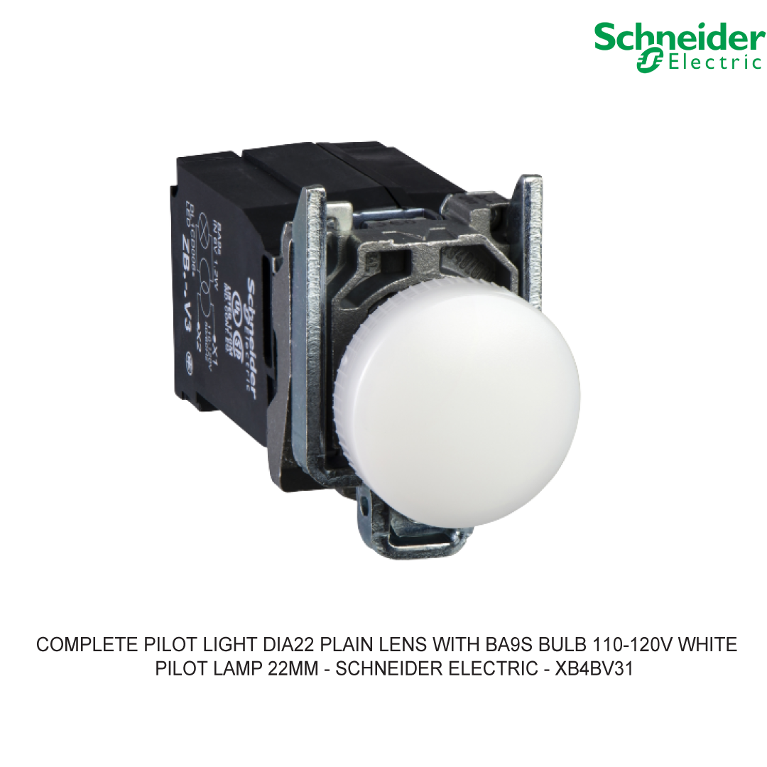 COMPLETE PILOT LIGHT DIA22 PLAIN LENS WITH BA9S BULB 110-120V WHITE