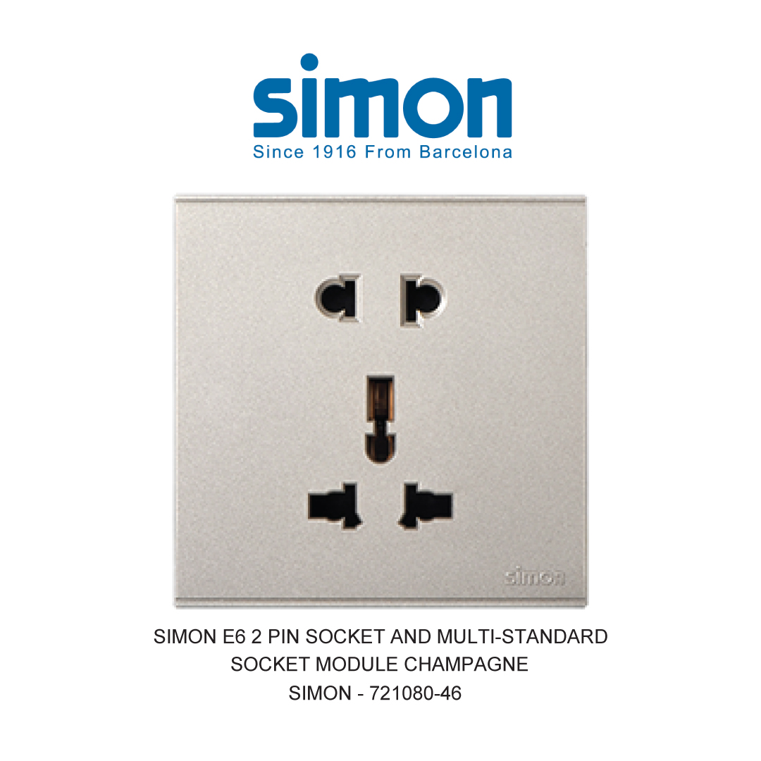 SIMON E6 2 PIN SOCKET AND MULTI-STANDARD SOCKET MODULE CHAMPAGNE