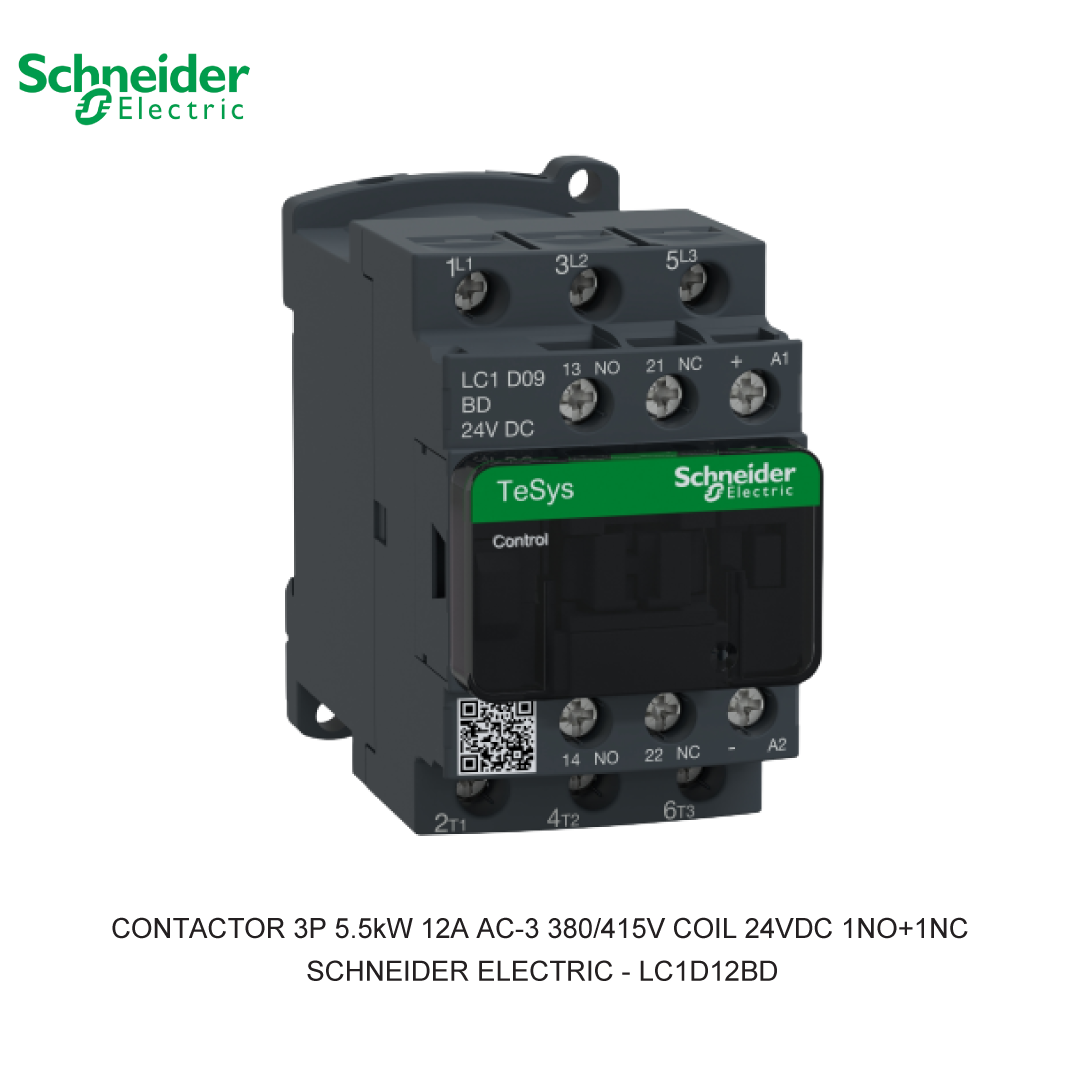 CONTACTOR 3P 5.5kW 12A AC-3 380/415V COIL 24VDC 1NO+1NC