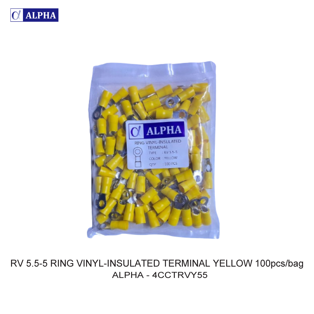 RV 5.5-5 RING VINYL-INSULATED TERMINAL YELLOW 100pcs/bag