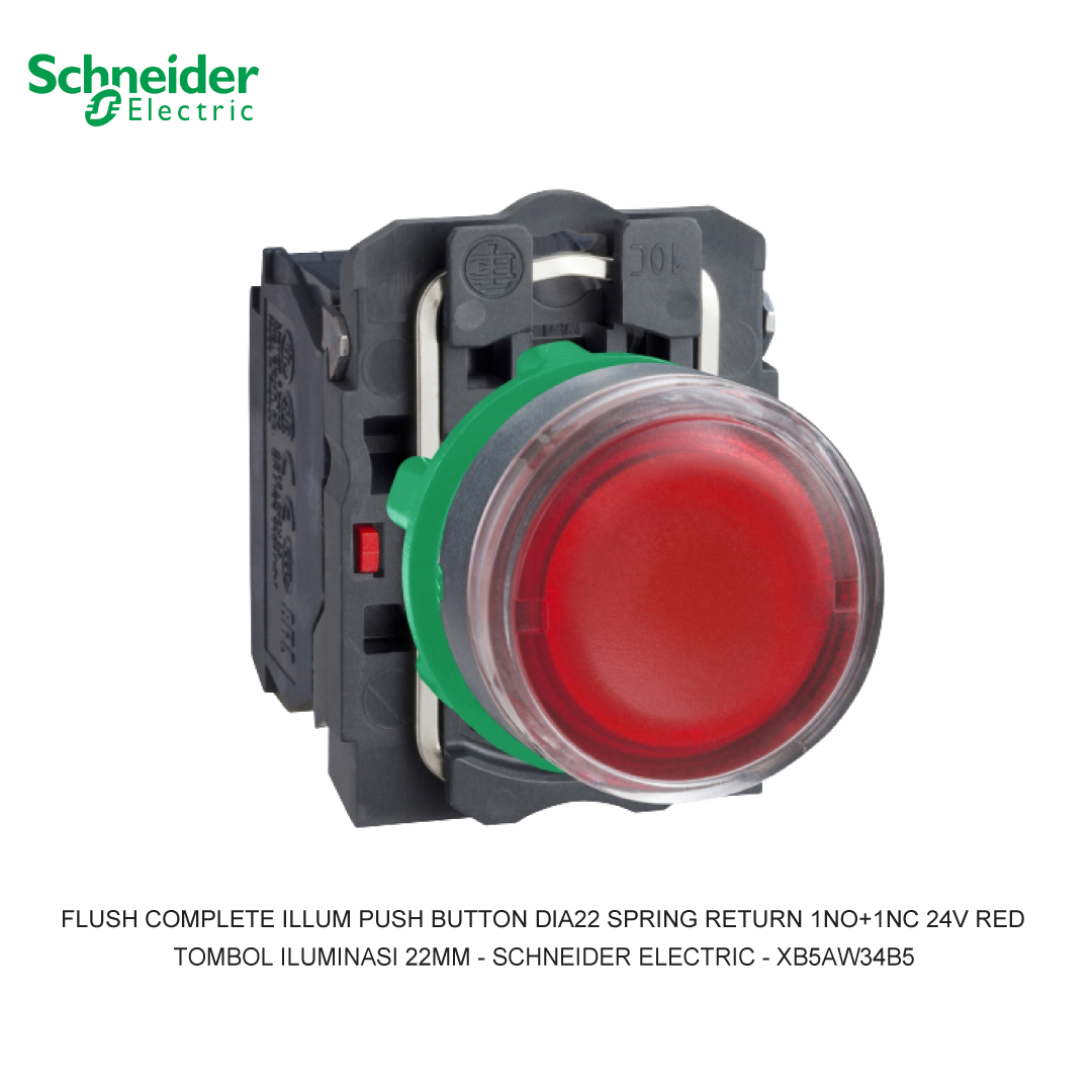 FLUSH COMPLETE ILLUM PUSH BUTTON DIA22 SPRING RETURN 1NO+1NC 24V RED