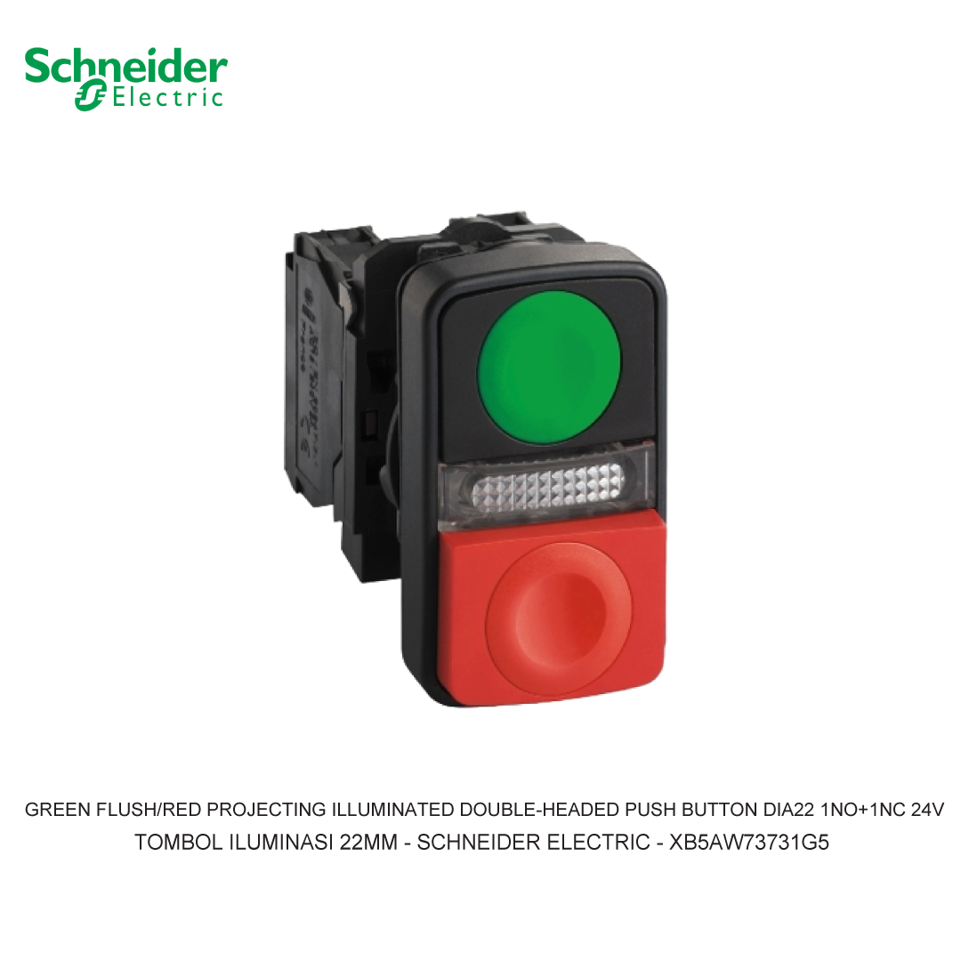 GREEN FLUSH/RED PROJECTING ILLUMINATED DOUBLE-HEADED PUSH BUTTON DIA22 1NO+1NC 24V