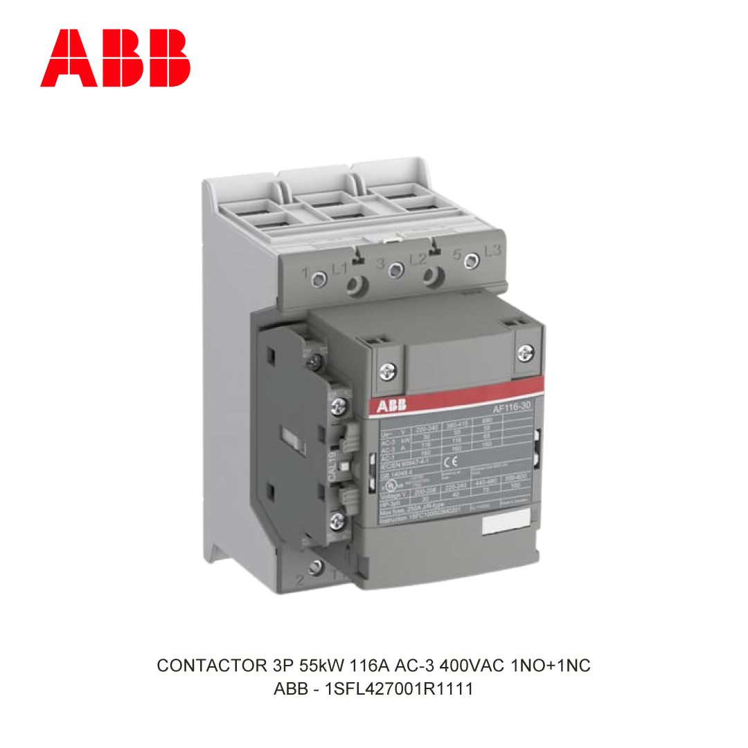 CONTACTOR 3P 55kW 116A AC-3 24-60VAC 20-60VDC 400V COIL 1NO+1NC