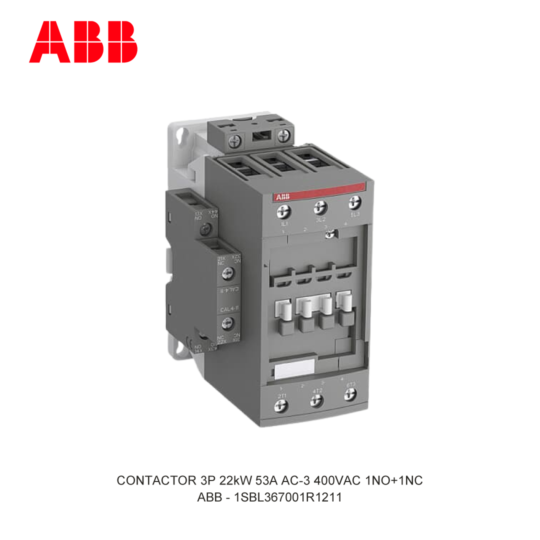 CONTACTOR 3P 22kW 53A AC-3 48-130V AC/DC 400V COIL 1NO+1NC
