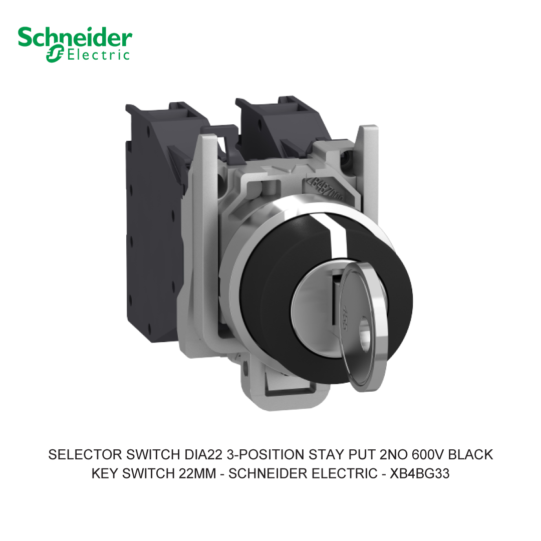 SELECTOR SWITCH DIA22 3-POSITION STAY PUT 2NO 600V BLACK