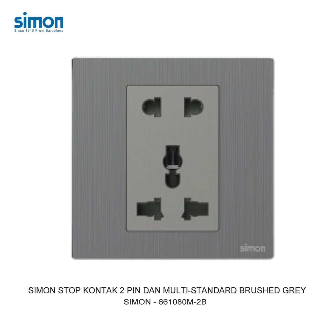 SIMON 2 PIN SOCKET AND MULTI-STANDARD SOCKET MODULE BRUSHED GREY