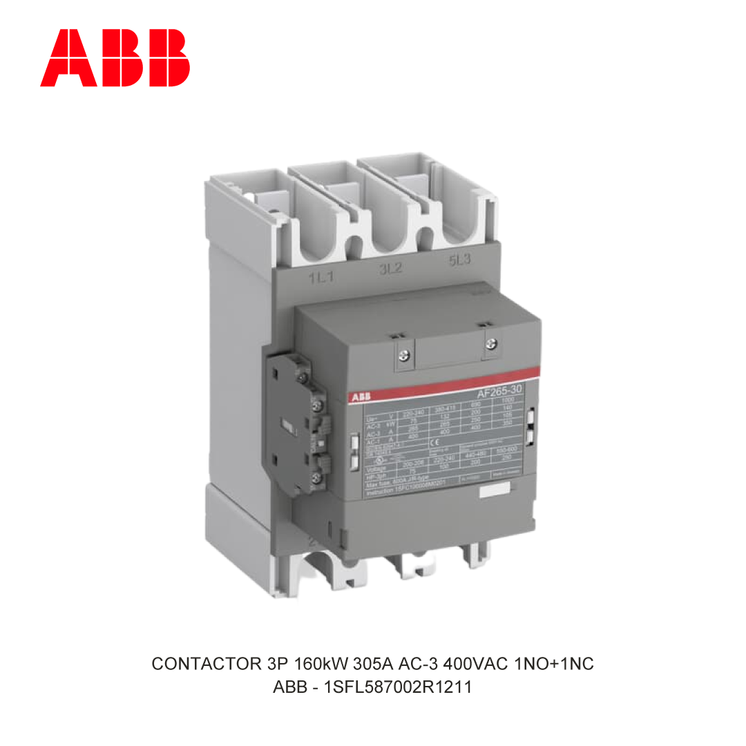 CONTACTOR 3P 160kW 305A AC-3 48-130V AC/DC 400V COIL 1NO+1NC
