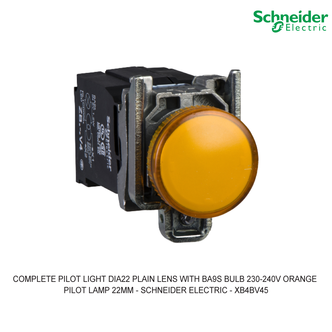 COMPLETE PILOT LIGHT DIA22 PLAIN LENS WITH BA9S BULB 230-240V ORANGE