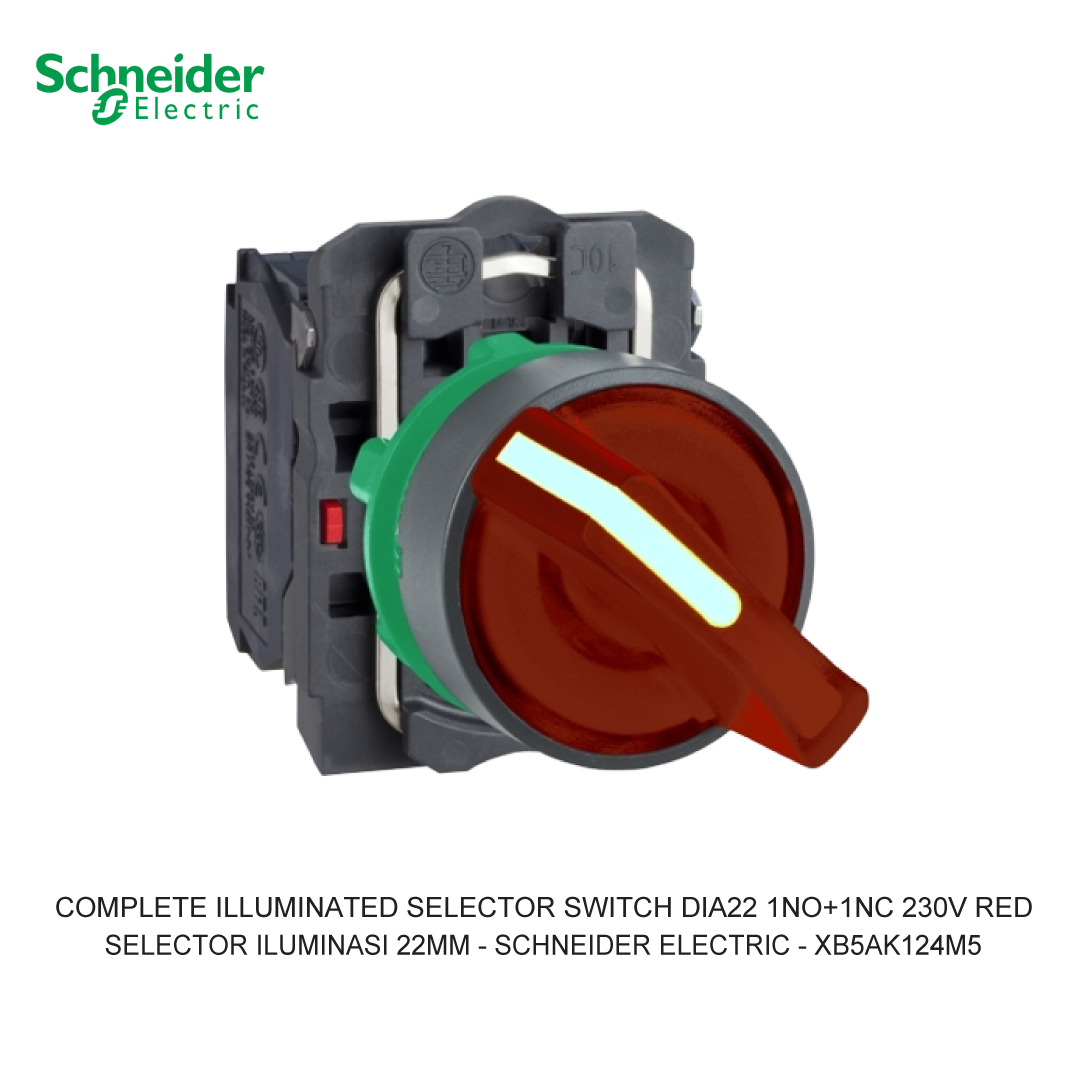 COMPLETE ILLUMINATED SELECTOR SWITCH 2-POSITION STAY PUT 1NO+1NC 230V RED