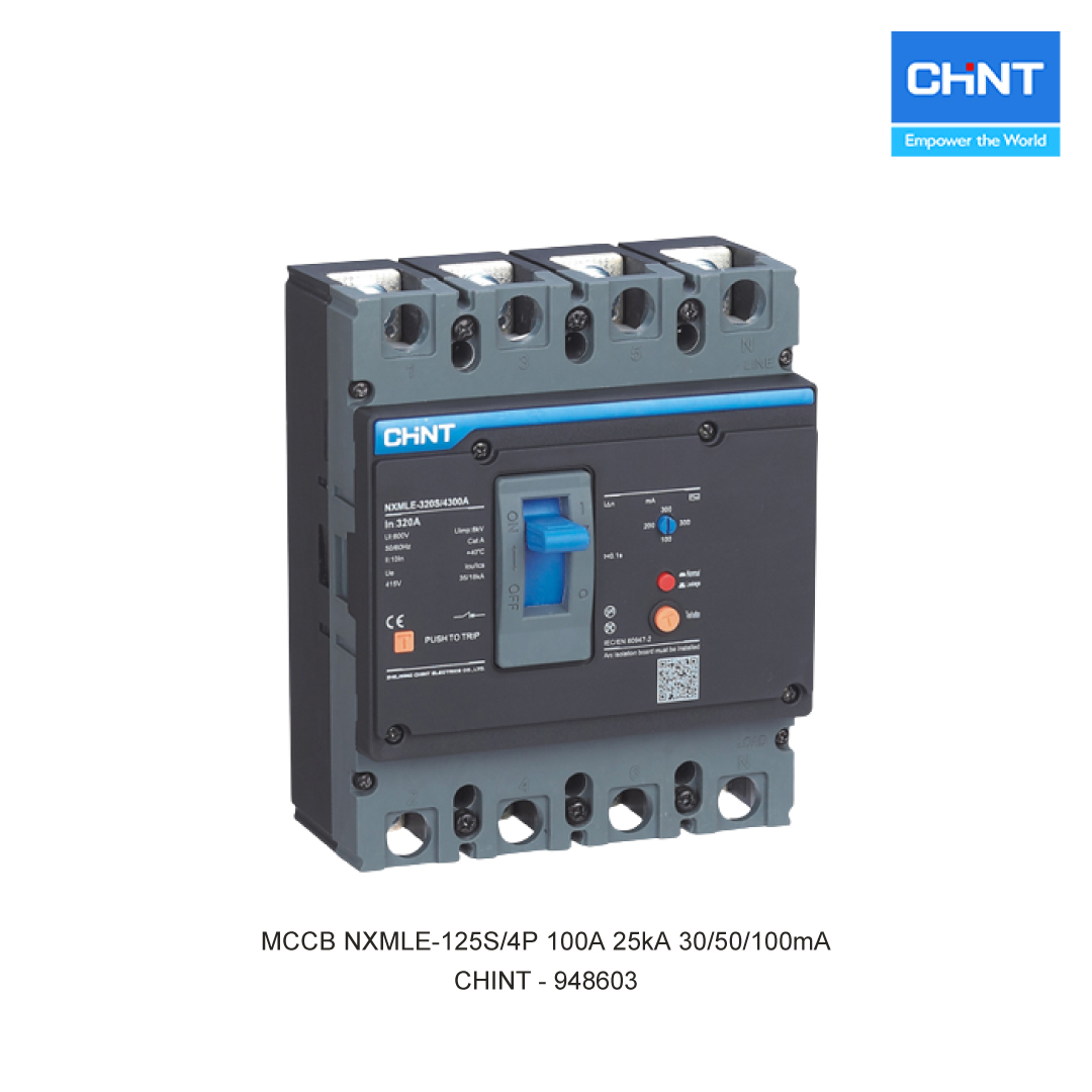 MCCB NXMLE-125S/4P 100A 25kA 30/50/100mA