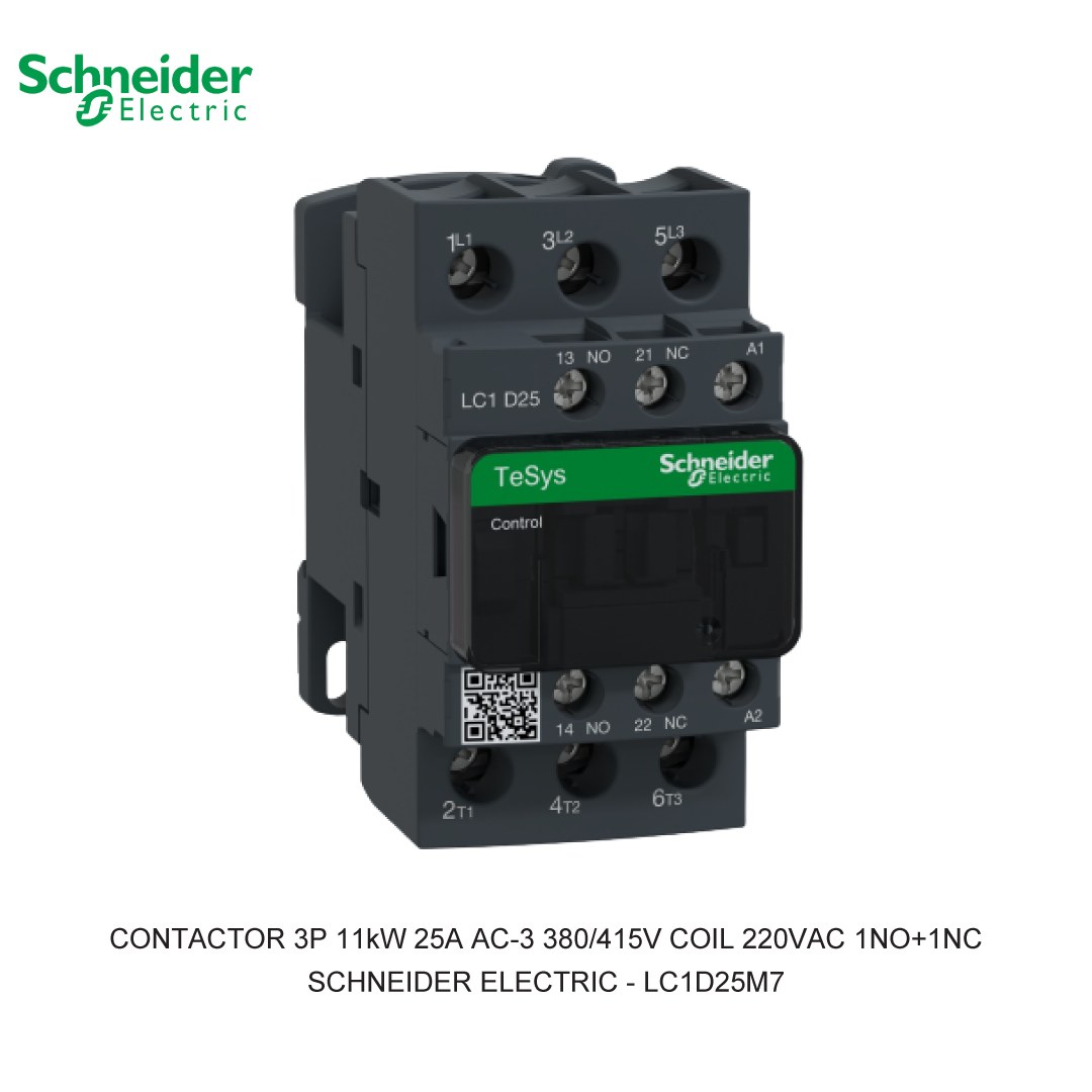 CONTACTOR 3P 11kW 25A AC-3 380/415V COIL 220VAC 1NO+1NC