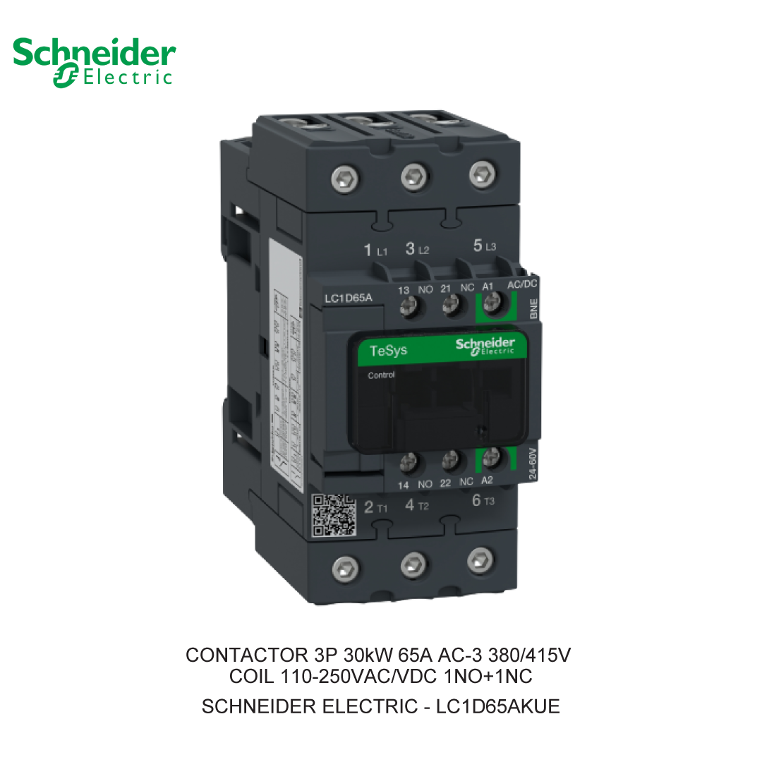 CONTACTOR 3P 30kW 65A AC-3 380/415V COIL 110-250VAC/VDC 1NO+1NC