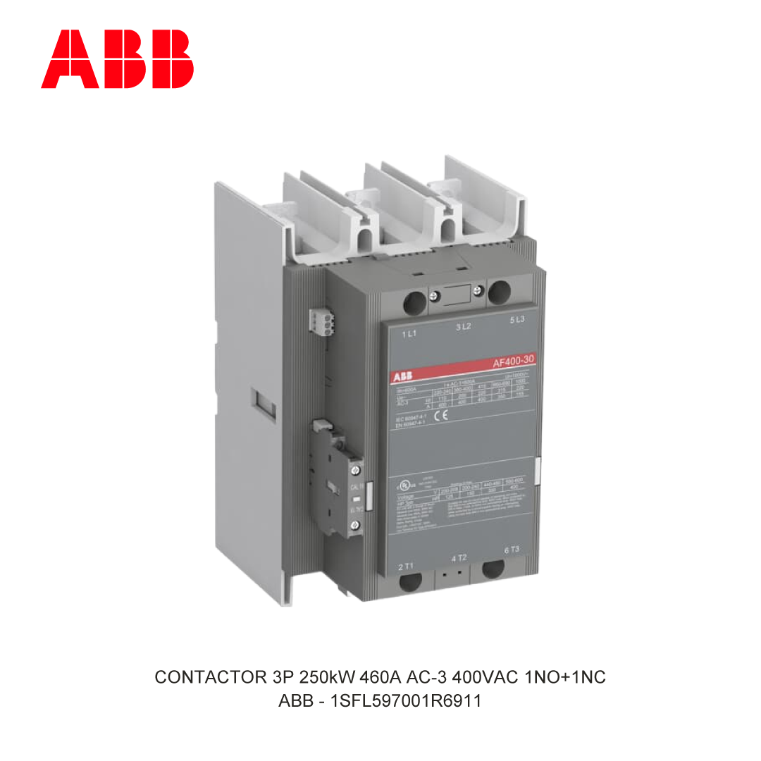 CONTACTOR 3P 250kW 460A AC-3 48-130V AC/DC 400V COIL 1NO+1NC
