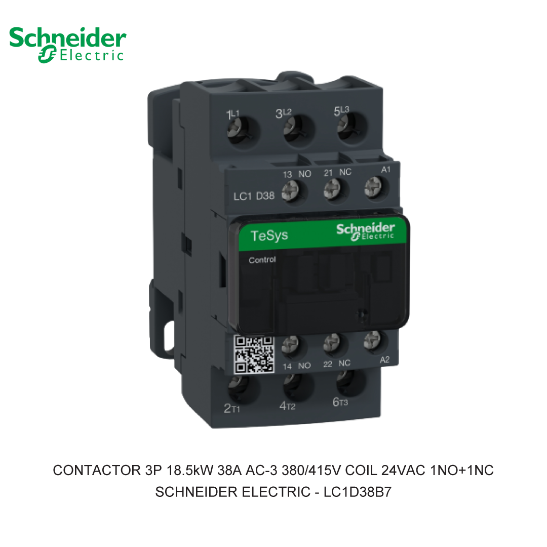 CONTACTOR 3P 18.5kW 38A AC-3 380/415V COIL 24VAC 1NO+1NC