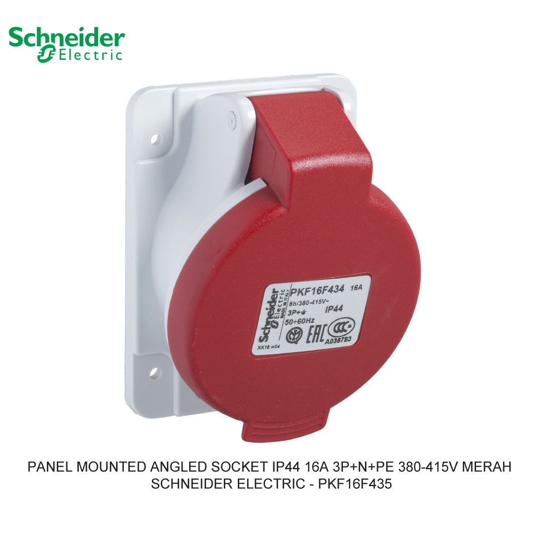 PANEL MOUNTED ANGLED SOCKET IP44 16A 3P+N+PE 380-415V MERAH