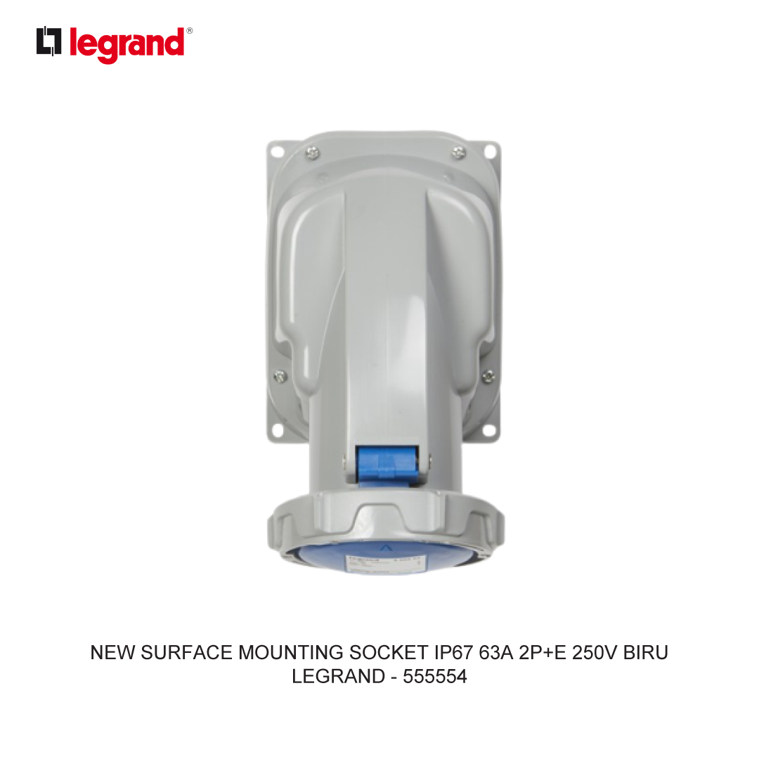 NEW SURFACE MOUNTING SOCKET IP67 63A 2P+E 250V BLUE