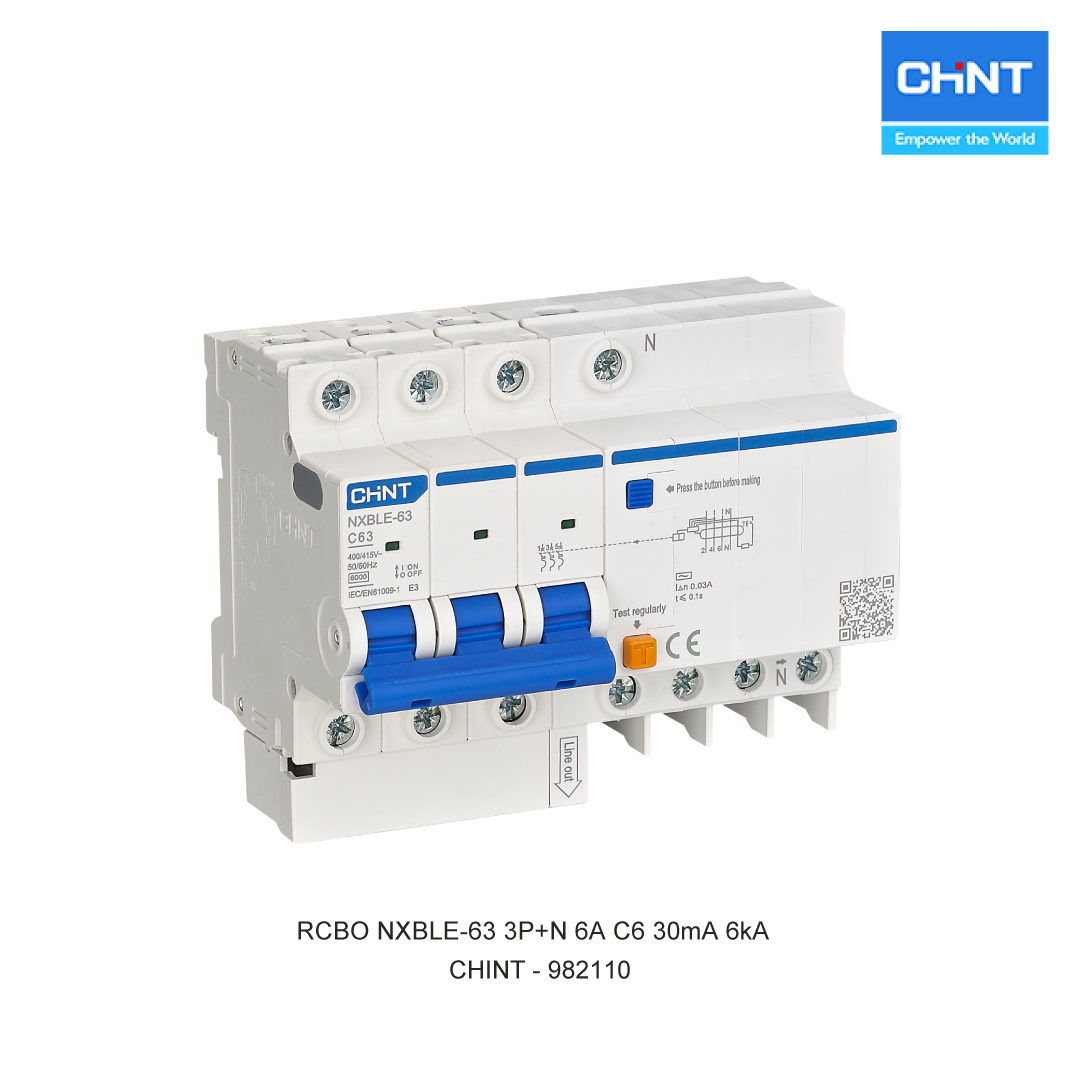 RCBO NXBLE-63 3P+N 6A C6 30mA 6kA
