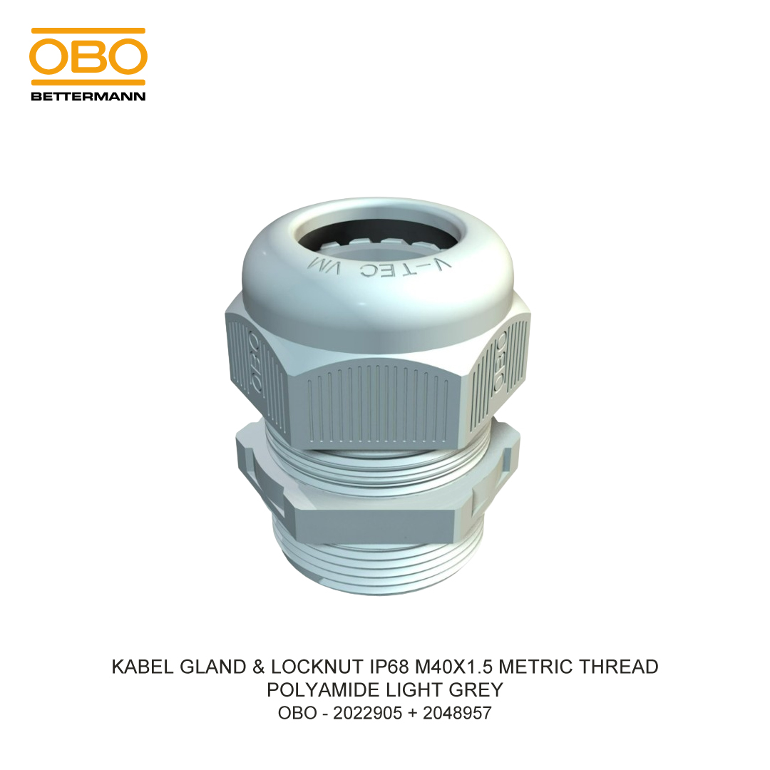 CABLE GLAND & LOCKNUT IP68 M40X1.5 METRIC THREAD POLYAMIDE LIGHT GREY