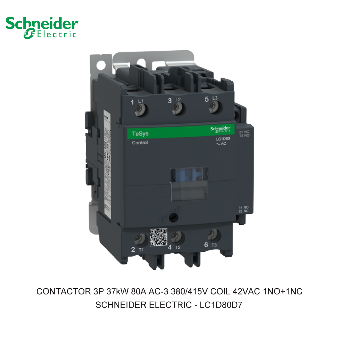 CONTACTOR 3P 37kW 80A AC-3 380/415V COIL 42VAC 1NO+1NC