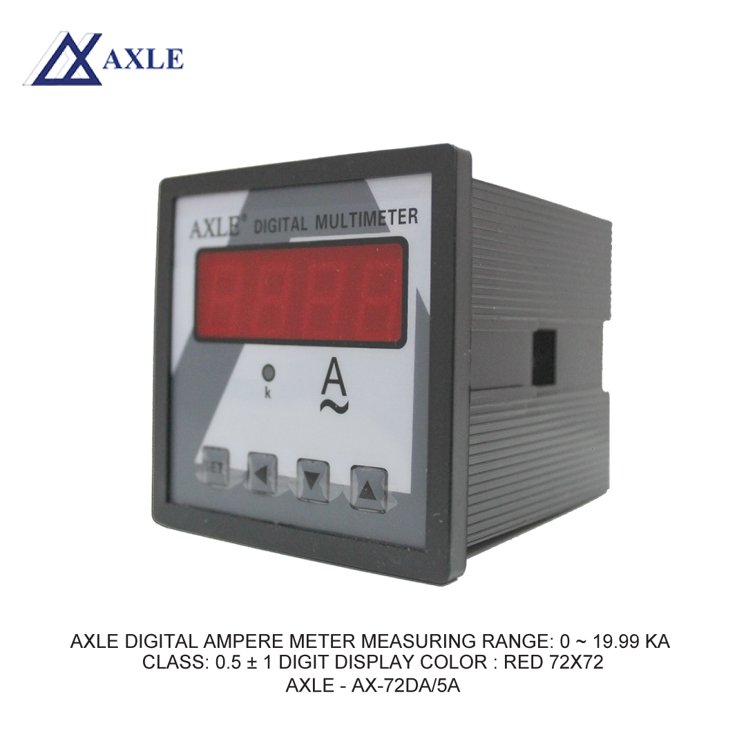 AXLE DIGITAL AMPERE METER MEASURING RANGE: 0 ~ 19.99 KA CLASS: 0.5 ± 1 DIGIT DISPLAY COLOR : RED 72X72