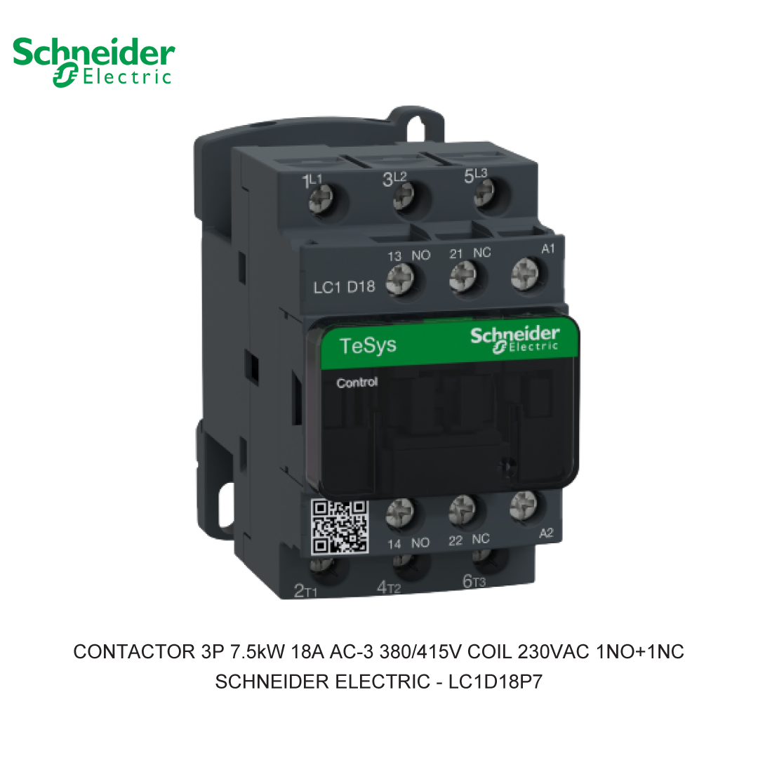 CONTACTOR 3P 7.5kW 18A AC-3 380/415V COIL 230VAC 1NO+1NC