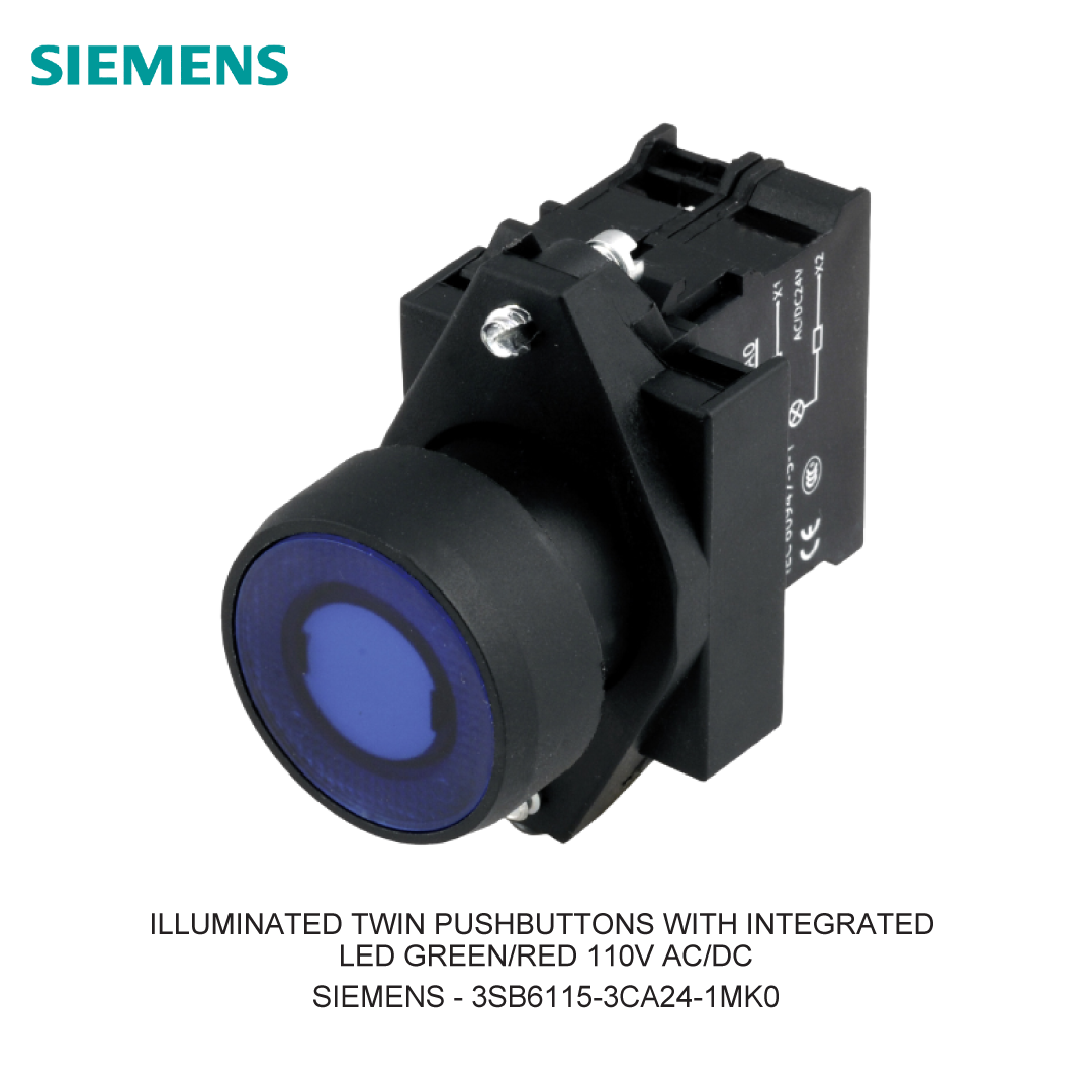 ILLUMINATED TWIN PUSHBUTTONS WITH INTEGRATED LED GREEN/RED 110V AC/DC