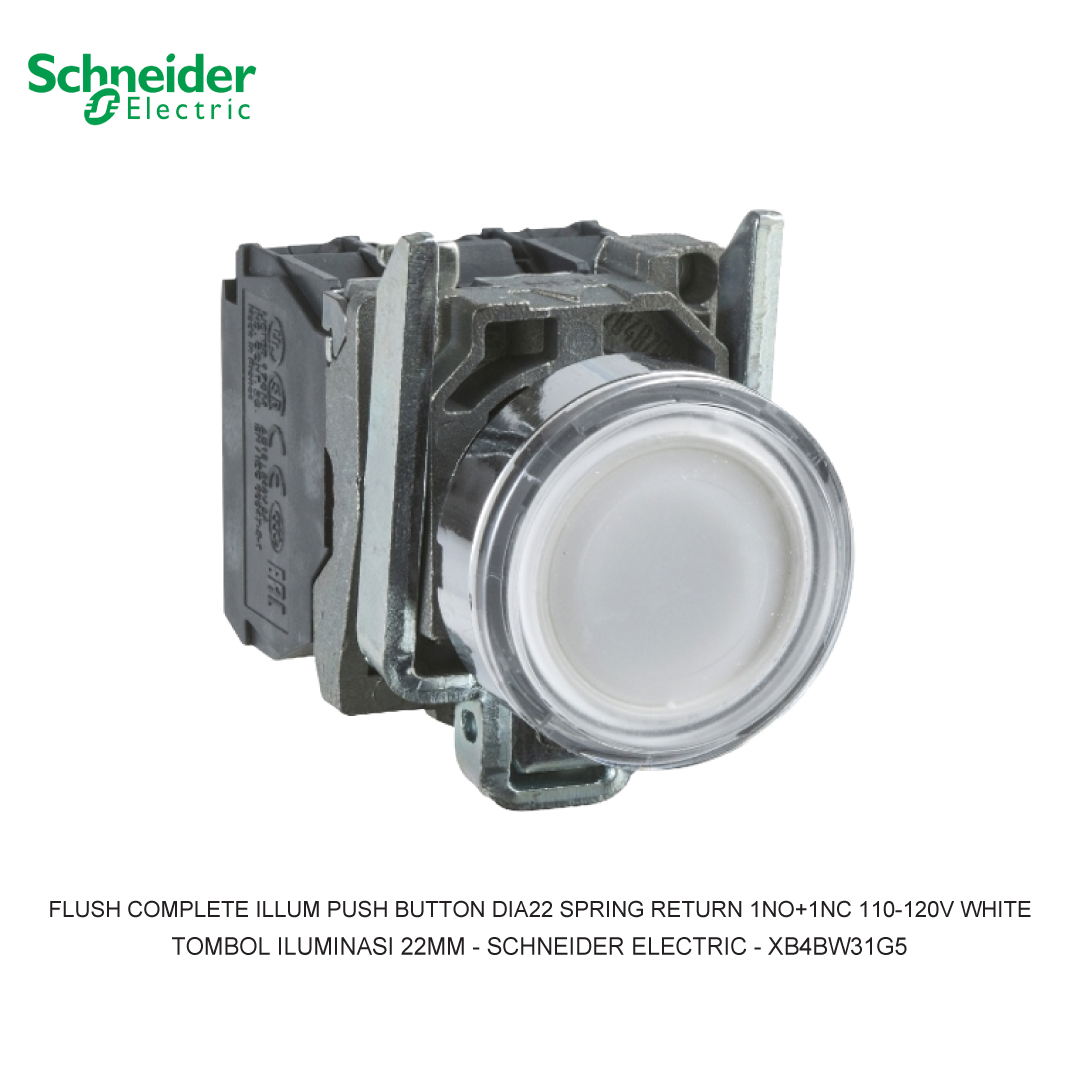 FLUSH COMPLETE ILLUM PUSH BUTTON DIA22 SPRING RETURN 1NO+1NC 110-120V WHITE