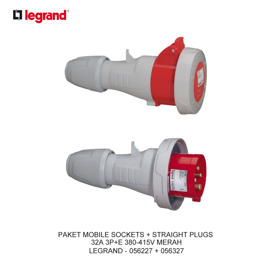 PAKET MOBILE SOCKETS + STRAIGHT PLUGS 32A 3P+E 380-415V MERAH