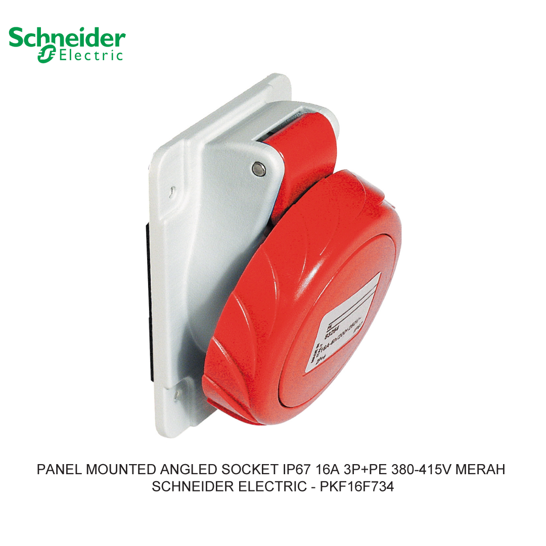 PANEL MOUNTED ANGLED SOCKET IP67 16A 3P+PE 380-415V MERAH