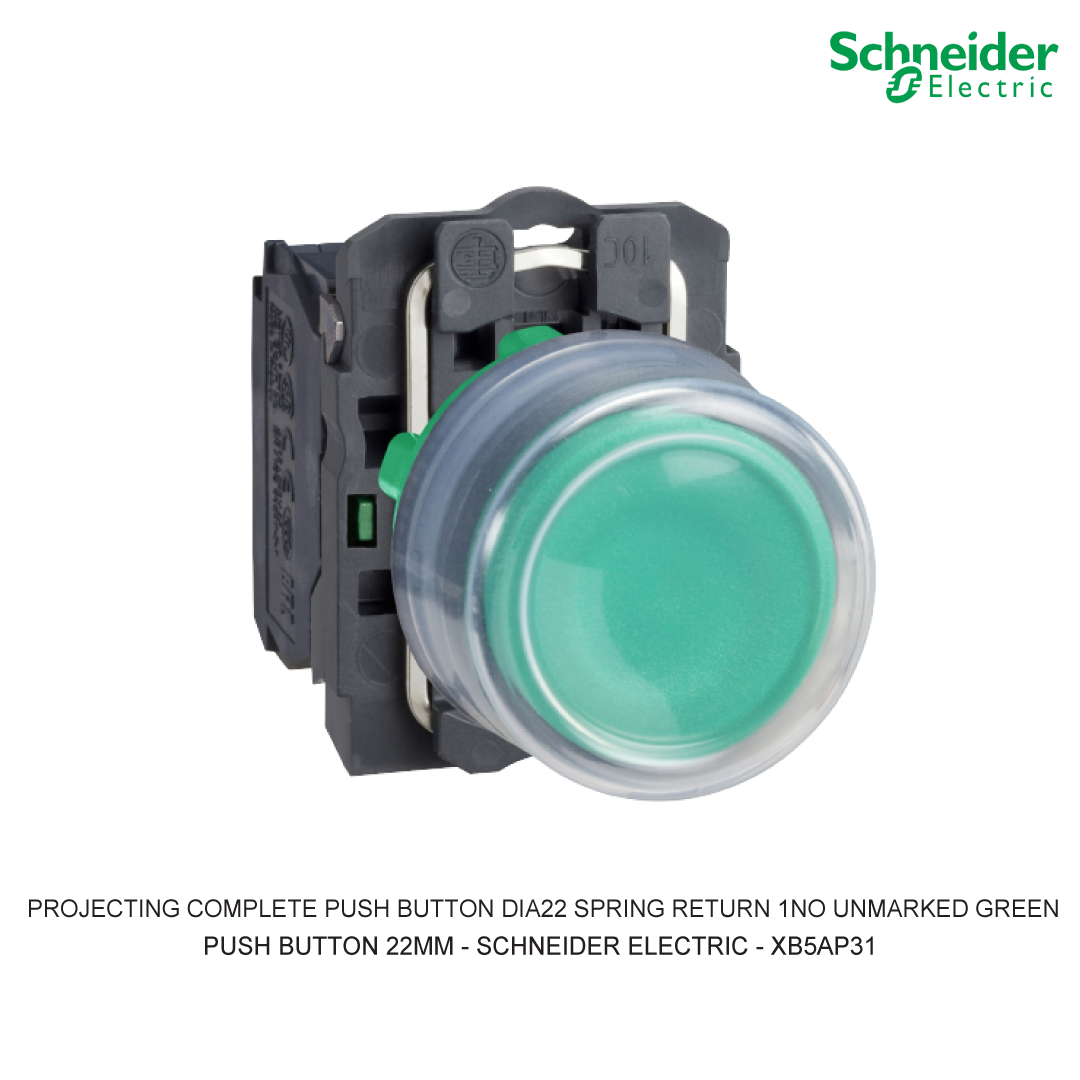 PROJECTING COMPLETE PUSH BUTTON DIA22 SPRING RETURN 1NO UNMARKED GREEN
