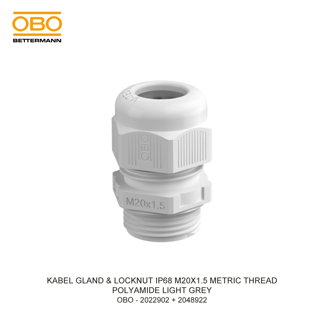 CABLE GLAND & LOCKNUT IP68 M20X1.5 METRIC THREAD POLYAMIDE LIGHT GREY