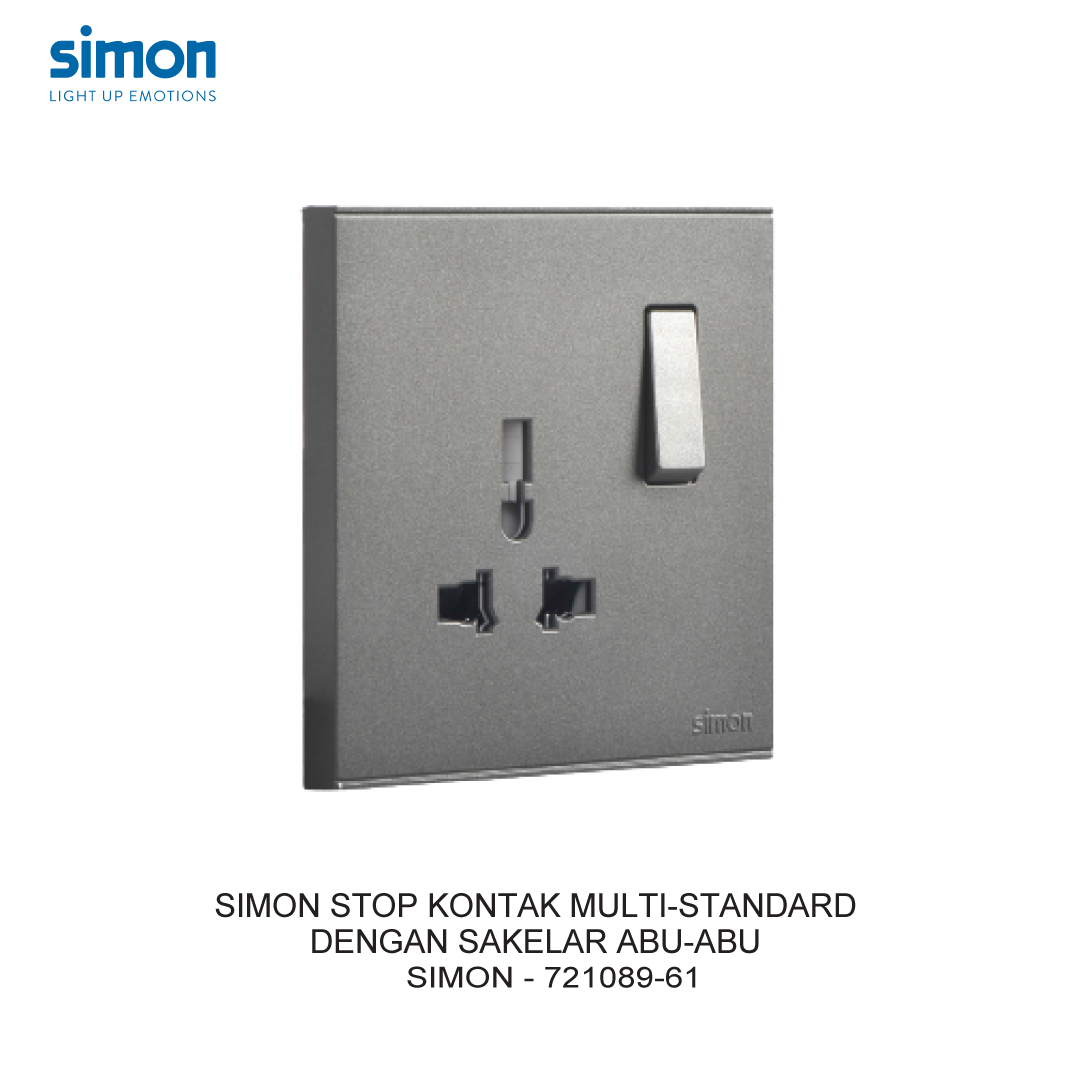 SIMON E6 MULTI-STANDARD SOCKET MODULE WITH SWITCH GREY