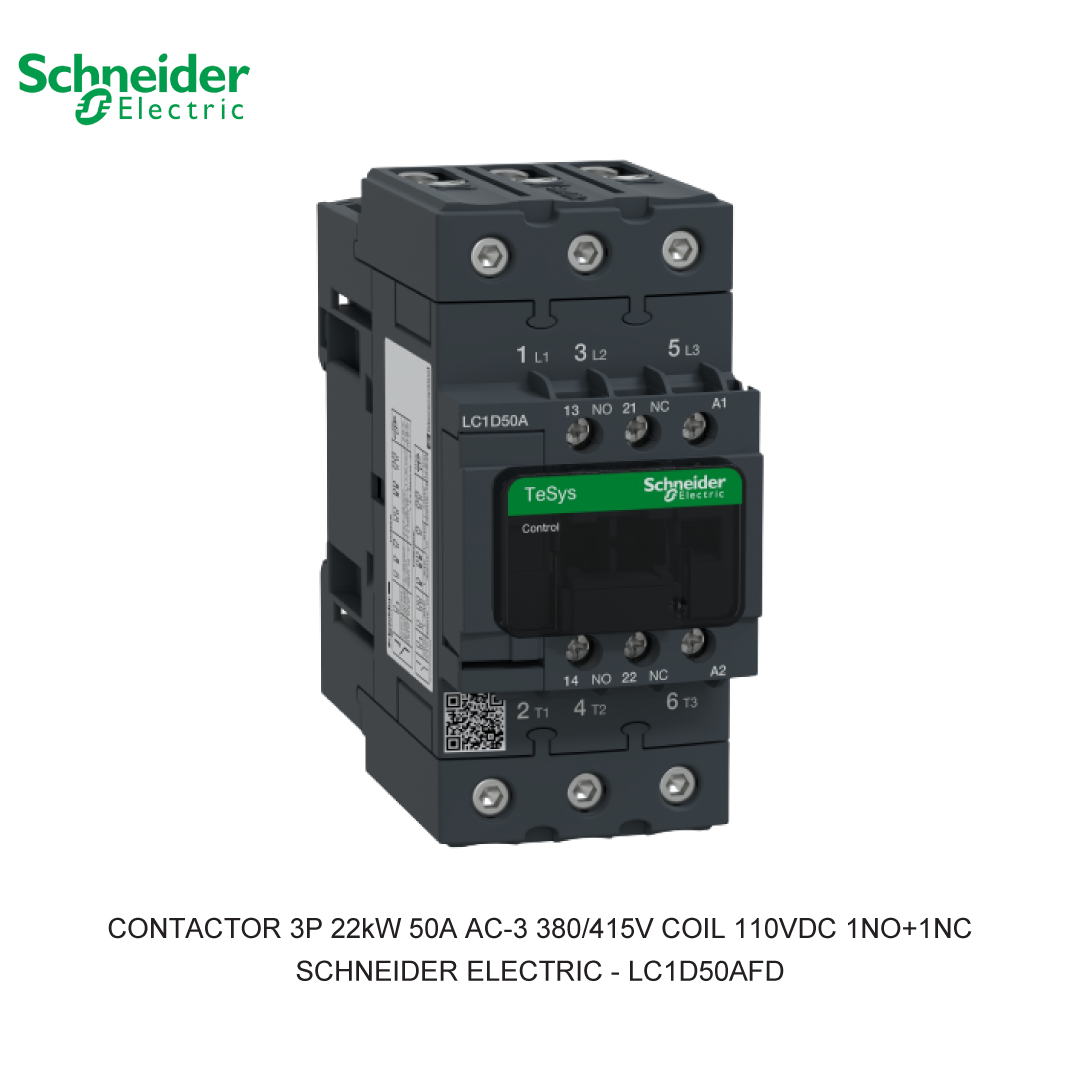 CONTACTOR 3P 22kW 50A AC-3 380/415V COIL 110VDC 1NO+1NC