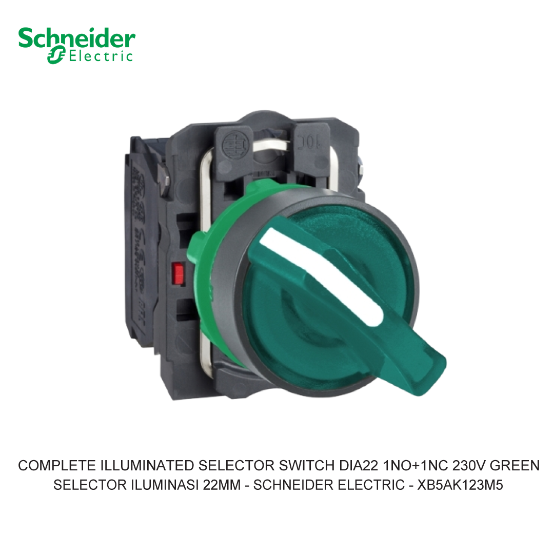 COMPLETE ILLUMINATED SELECTOR SWITCH 2-POSITION STAY PUT 1NO+1NC 230V GREEN