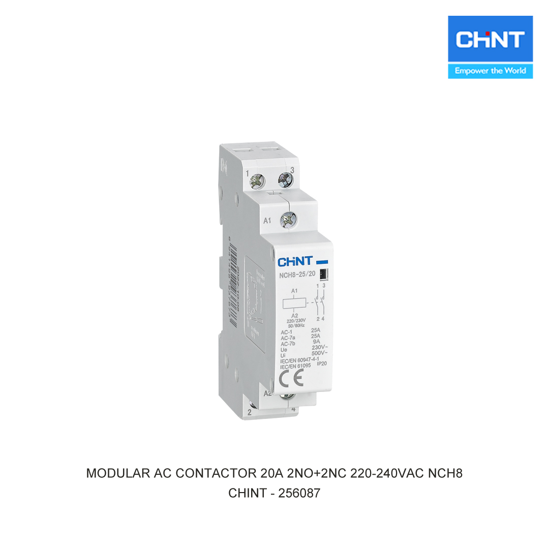 MODULAR AC CONTACTOR 20A 2NO+2NC 220-240VAC NCH8