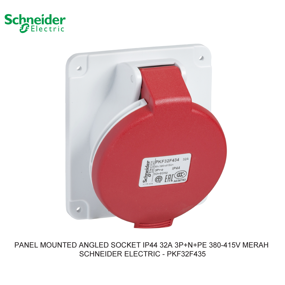 PANEL MOUNTED ANGLED SOCKET IP44 32A 3P+N+PE 380-415V MERAH