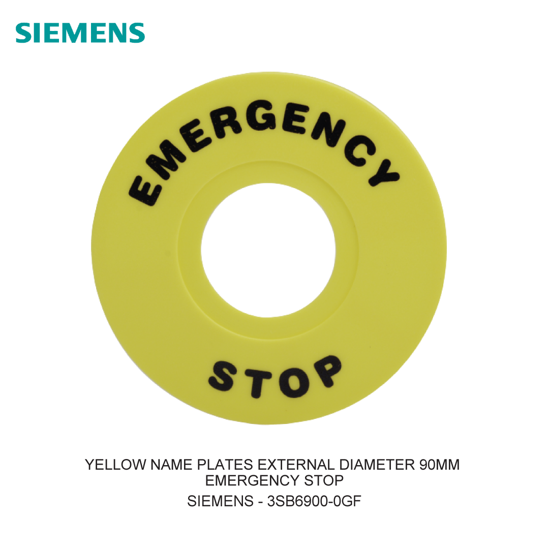 YELLOW NAME PLATES EXTERNAL DIAMETER 90MM EMERGENCY STOP